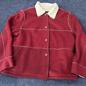 Outbrook Jacket Womens 3X Berry Red Fleece Sherpa Collar Lined Button Front Plus